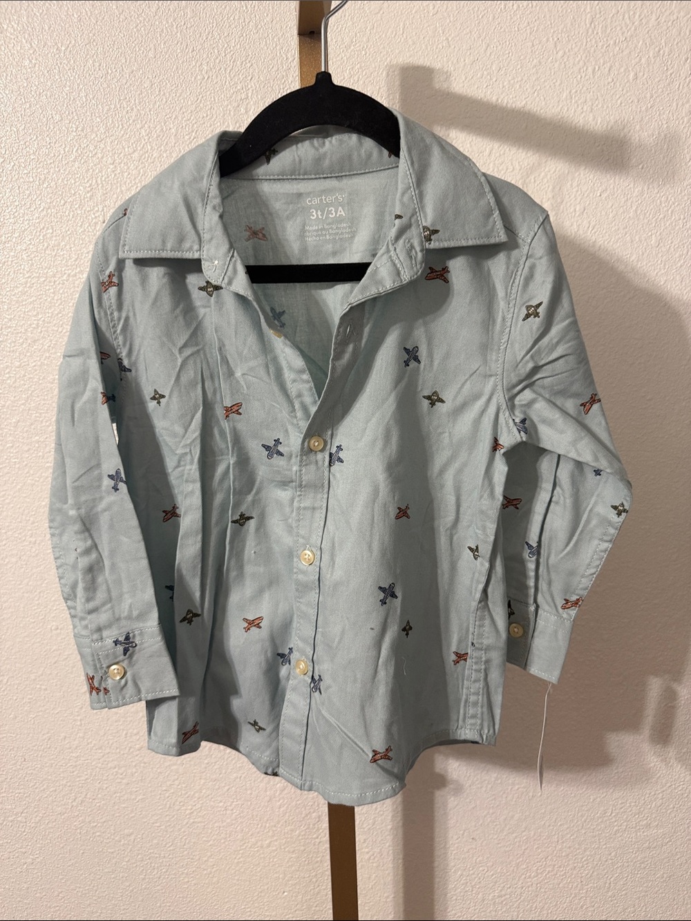 Carter's Light Blue Button-Down Shirt with Multicolor Airplane print- 3T- NWT